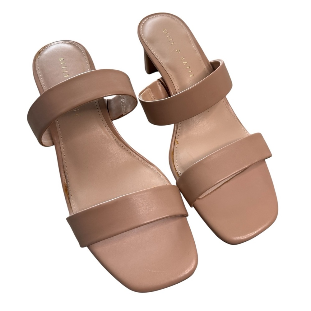 Kelly & Katie Nude Taupe Double-Band Block Heel Mules